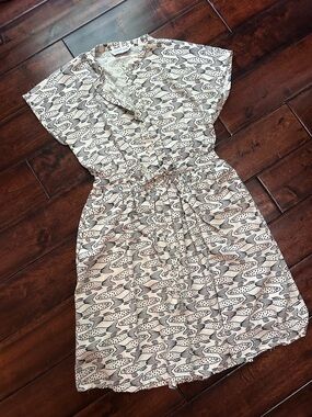 Compania Fantastica - Cream Fish-Print Mini Dress with Tie Waist